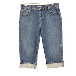 Levis Jeans Womens 14 Blue 516 Capri Denim Cuffed Cotton Stretch Sewn Cuffs